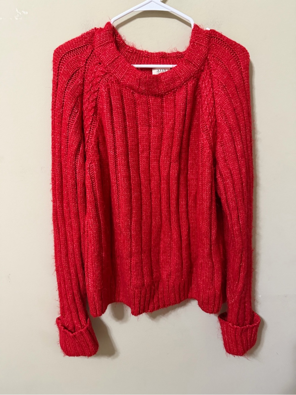 ANA xl chunky Red Cable-Knit Crewneck Sweater Rory Gilmore chic preppy euc cozy